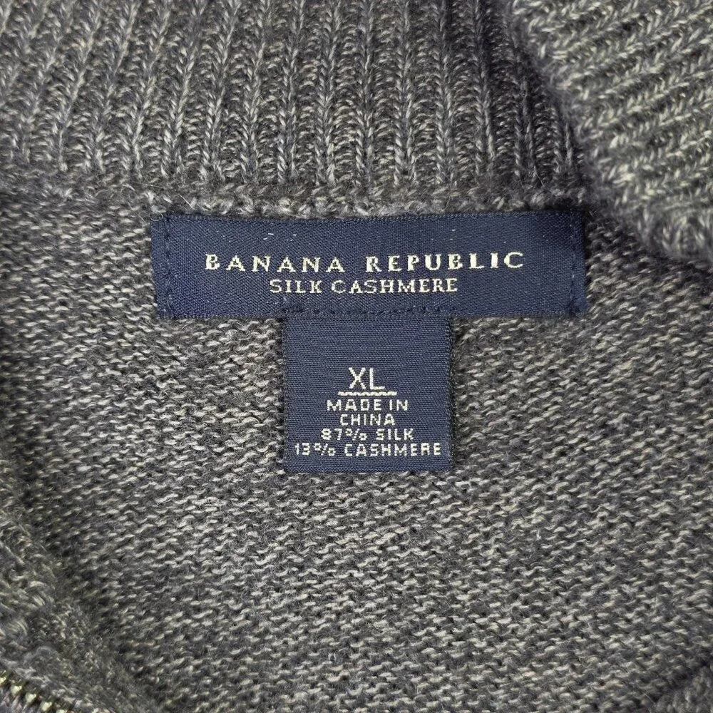 Banana Republic Sweater Men XL Brown Silk Cashmere Half Zip Pullover Vintage